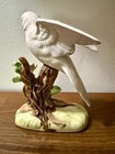 Vintage Parakeet Budgie Bird Figurine On Tree Trunk With Flower 5  Tall  Japan