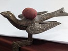 Antique Victorian Brass Sewing Bird With Clamp And Original Pin Cushion