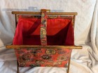  Sewing Basket Bag Wood Frame - Red Color 1960 s Foldable Vintage