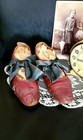 Victorian Girl s Red Leather Slippers With Blue Satin Bows