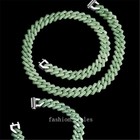 Real Grade A Natural Green Jade Jadeite Square Cuban Curb Link Bracelet Necklace