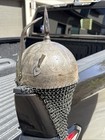 Antique Indo Persian Kula Khud Helmet Etched Detailing Mughal Islamic Vtg W Mesh