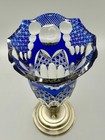        Bohemian Cobalt Cut Crystal Vase Sterling 800 Silver Base Vintage