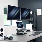 Vivo Laptop And Dual Monitor Desk Stand W  Glass Base  Fits 32  Computer Screen