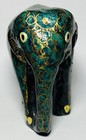 Vintage Wooden Elephant Figurine Hand Carved And Painted Green Floral 3 5    X 4   