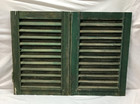 Pair Vtg Green 17x25 Exterior Industrial Window Wood Louvered Shutters 721-25b