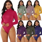 Turtleneck Women Bodysuit Romper Jumpsuit Long Sleeve Leotard Top Blouse Stretch