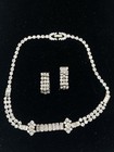 Rhinestone Necklace And Clip Earring Set  Unmarked  15    Vintage All Stones