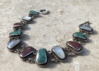 Vintage Sterling Silver Turquoise Mother Of Pearl Jasper Reversible Bracelet 925