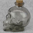 Skull Head Glass Bottle Decanter Cork Top 6 Oz Clear 4  Tall Halloween Decor