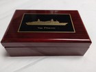 Sea Princess Nautical Wooden Jewelry   Trinket Box With Brass Inlay Vtg Korea