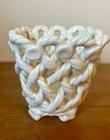 White Braided Rope Pottery Basket  Candle Holder Spain Vintage Footed