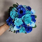 Turquoise Royal Blue Rose Calla Lily Real Touch Bridal Wedding Bouquet Accessori