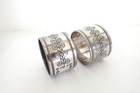 Pair Lot Of 2 Antique Victorian Silver Plated Napkin Rings Etched Unmarked