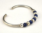Vintage Signed Mexico Sterling Silver Lapis Lazuli Beaded Cuff Bracelet 7 