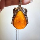 Sterling Silver 925 Amber Teardrop Pendant Necklace Earrings Jewelry Set