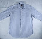 David Donahue Shirt Mens 16 36 37 White Blue Stripe Cotton Dress Business Shirt