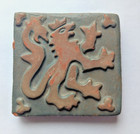 Antique Arts   Crafts Lion Rampant Relief Tile  Red Clay  Approx 3 3 4 