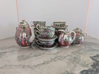 22 Pc Famille Rose Medallion Hong Kong Tea Set Hand Painted Gold Trim