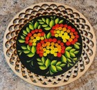 Vintage Romanian Roundtray Basket Wooden Handpainted Folkart Handmade Fruit