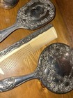 Silver Brush Comb Mirror Set With Jewelry Box And Earring Hanger