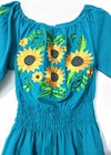 Mexican Embroidered Sunflower Women s Blouse Top L 3 4 Sleeves Teal 
