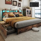 Metal Bed Frame Full Queen King Bed With Storage Drawers   Led Storage Headboard
