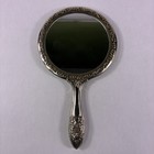 Vintage Ornate Silver Plated Vanity Hand Held Mirror Heavy Victorian Design