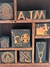 Vintage Letterpress Copper Printing Blocks W  Mini Wood Type Case Drawer Set