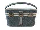 Vintage Blue Grey Tweed Skyway Cosmetic Luggage Suitcase Train Case Travel Bag