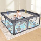 Baby Playpen Play Yard Breathable Mesh Non-slip Base Kids Activity Center Gray