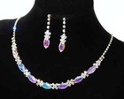 Silver Ab Round And Marquise Crystal Necklace And Drop Earrings Bridal Set 15619