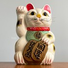 Vintage Maneki Neko Japanese 14  Tall Right Hand Lucky Cat Ceramic Coin Bank