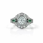 Art Deco Style Lab Created Diamond   Emerald Wedding 14k White Gold Finish Ring