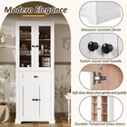 Bathroom Storage Cabinet With Tempered Glass Doors Freestanding Linen Tower