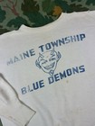 Vtg 40s 50s Devil Sweatshirt 100  Cotton Blue Demons Maine Single V Flock Large
