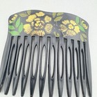 Vintage Hand Made Hand Gold Floral Painted Korea Black Hair Comb  2  3   x 2 5   