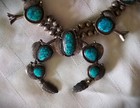 Vintage Native American Navajo Sterling Silver Turquoise Squash Blossom Necklace