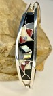 Vintage Taxco Alpaca Silver Abalone Inlay Hinged Bangle 7  Bracelet