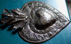 Vtg Punched Tin Metal Sacred Heart Milagro Mexico Folk Art 10  Wall Hanging
