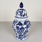 Tall Blue   White Chinoiserie Ginger Jar Urn Vase Hand Painted Porcelain Lid 15 