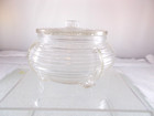 Vtg Ribbed Footed  Art Deco Glass Dresser Vanity Powder Jar