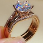 Rose Gold Round White Cubic Zirconia Prong Engagement Ring Women   s Size 9