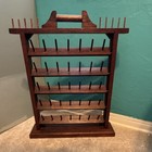 Vintage Expandable Tiered Wooden Sewing Box W  Vintage Thread Spool Holder
