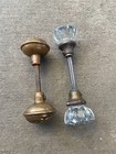 Vintage Antique Brass bronze Door Knob Set Ornate Victorian   Glass Knobs - B11