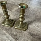 Antique Pair Of 19th C  Brass Push Up Candlesticks 6  Tall Square Base