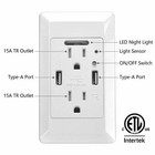 Led Night Light Outlet Adapter 2 Ac 2usb Light Sensor Fast Charge Portable White