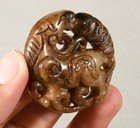 4cm Old Chinese Natural Jade Carve Wealth Dragon Beast Coin Yubi Yu Bi Pendant