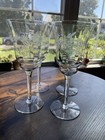 Set Of 4 Vintage Etched Wine Glasses 8   Optic Clear Cut Floral 6oz Water Goblet