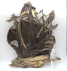 Vintage Homco 1958  3663 Large Antique Gold Sailing Ship Nautical Wall Hanging